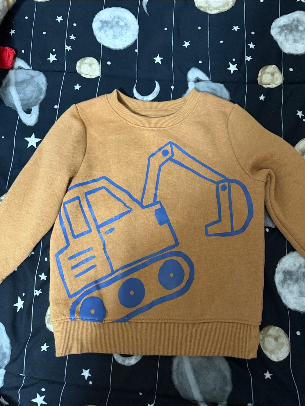 Cat & Jack Tan Sweatshirt with Blue Excavator Graphic